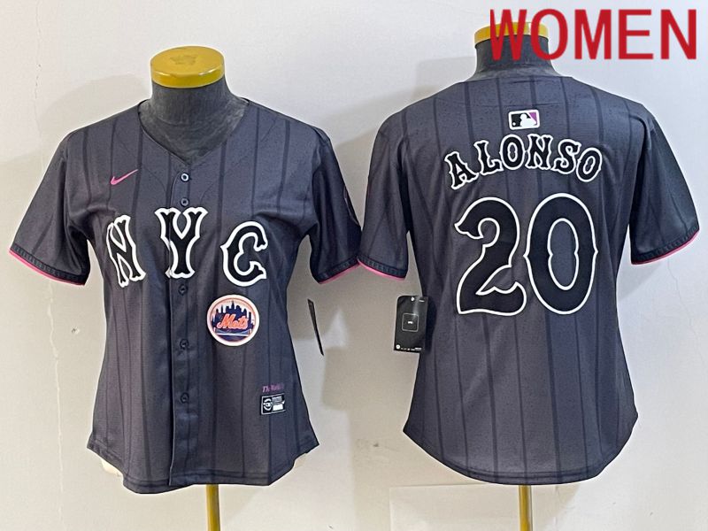 Women New York Mets #20 Alonso Black City Edition 2024 Nike MLB Jersey style 2->women mlb jersey->Women Jersey